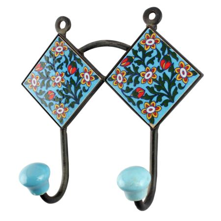 Forest Green Leaf Ceramic Tile Hook 